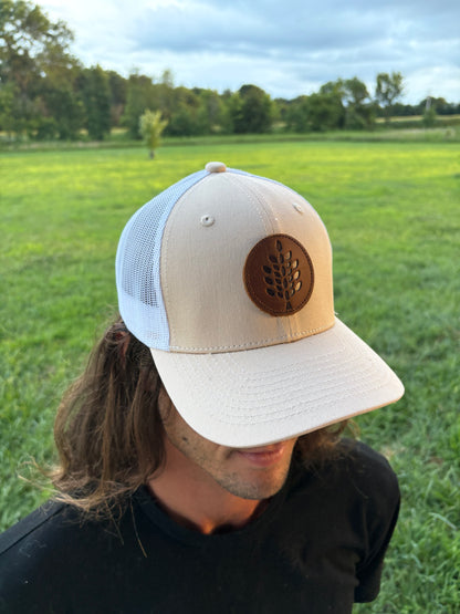 Tan Trucker Hat with Leather Patch