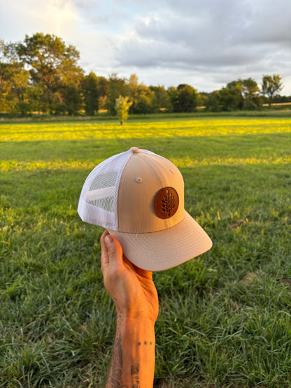 Tan Trucker Hat with Leather Patch