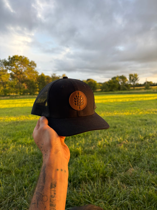 Black Trucker Hat with Leather Patch